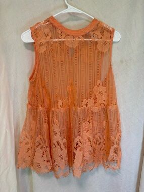 Arizona Jeans Lace Semi Sheer High Neck Sleeveless Top Womens XL Shirt Peach